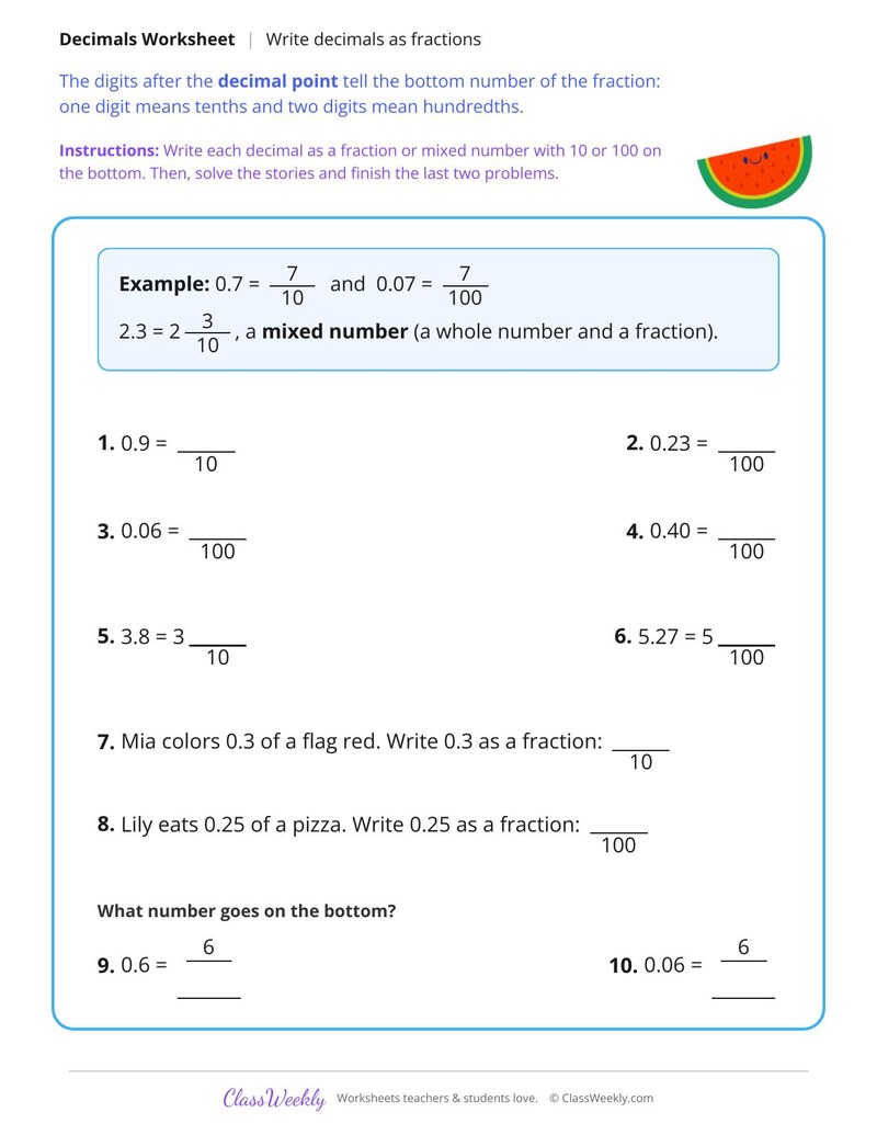 Write Decimals as Fractions