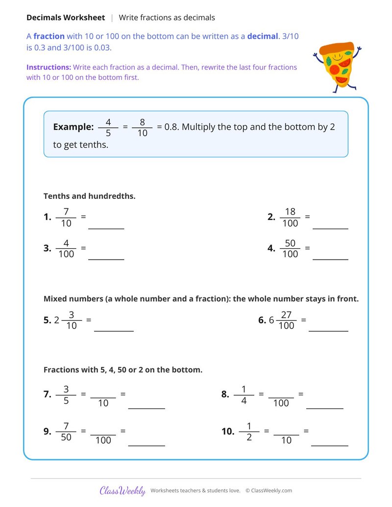 Write Fractions as Decimals