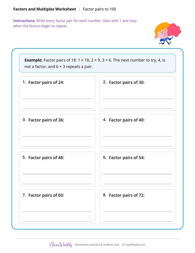 Factor pairs to 100