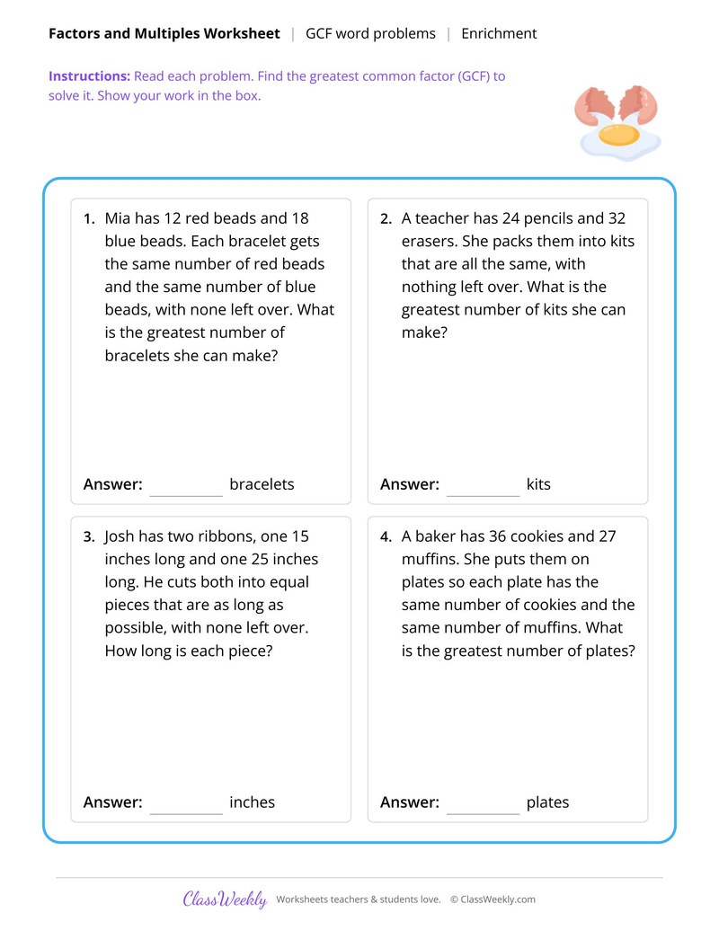 Greatest common factor word problems