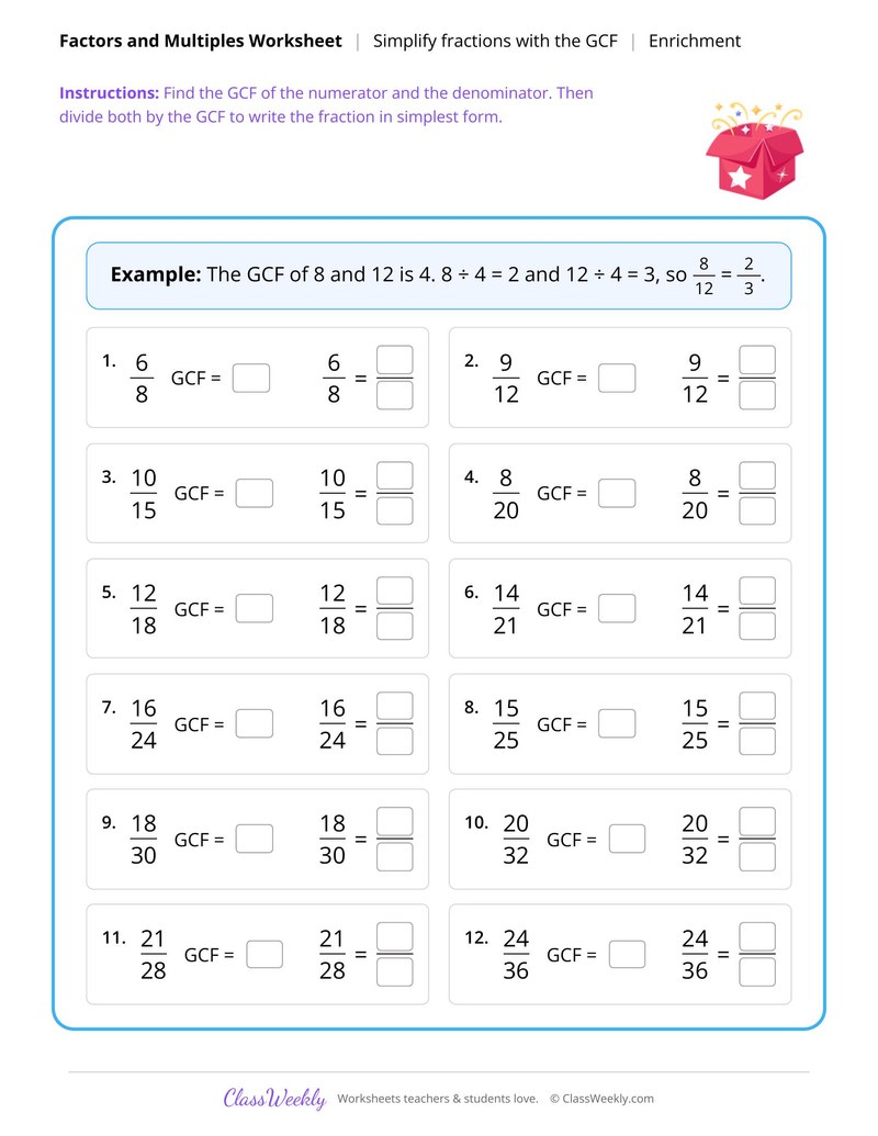 Simplify fractions using the greatest common factor