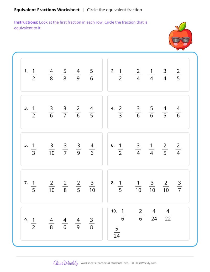 Circle the equivalent fraction