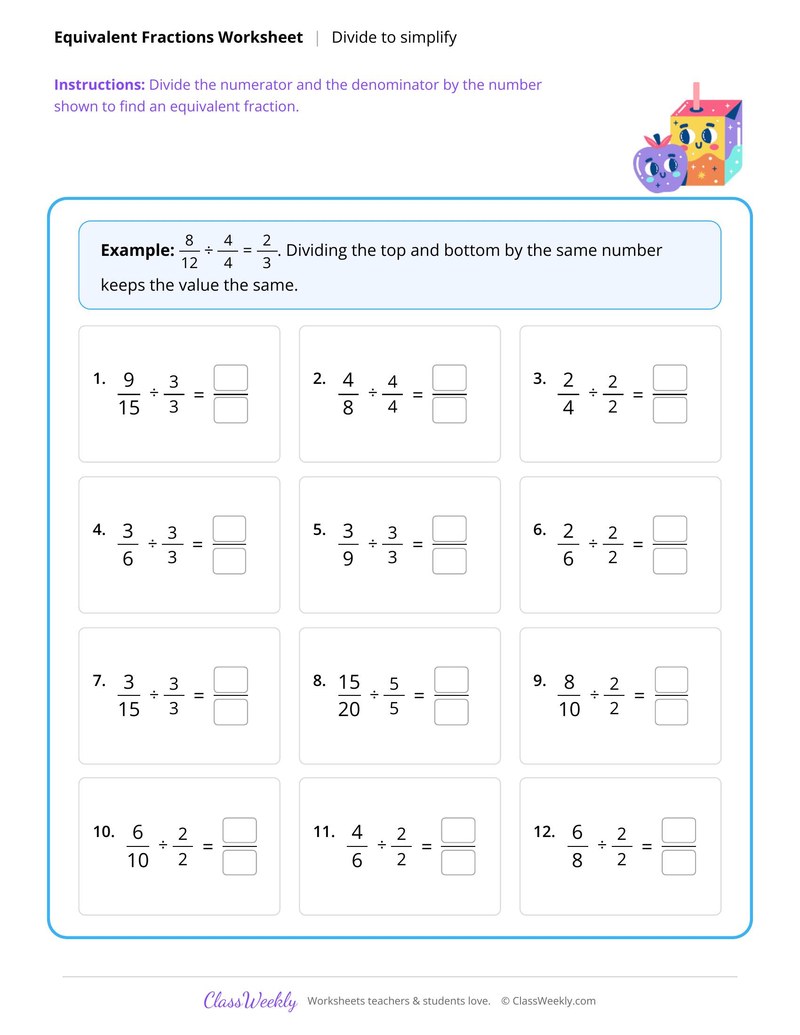 Divide to find equivalent fractions