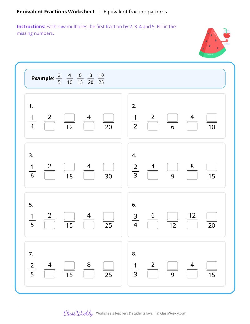 Equivalent fraction patterns