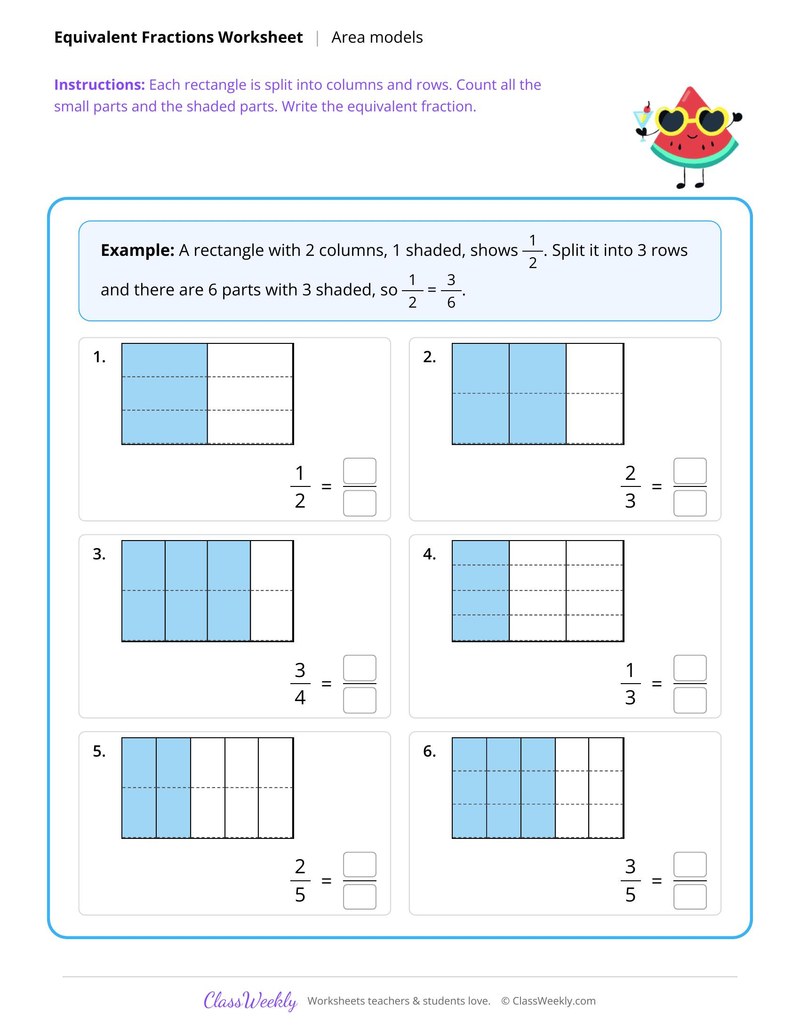 Equivalent fractions with area models