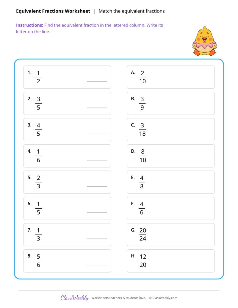 Match the equivalent fractions