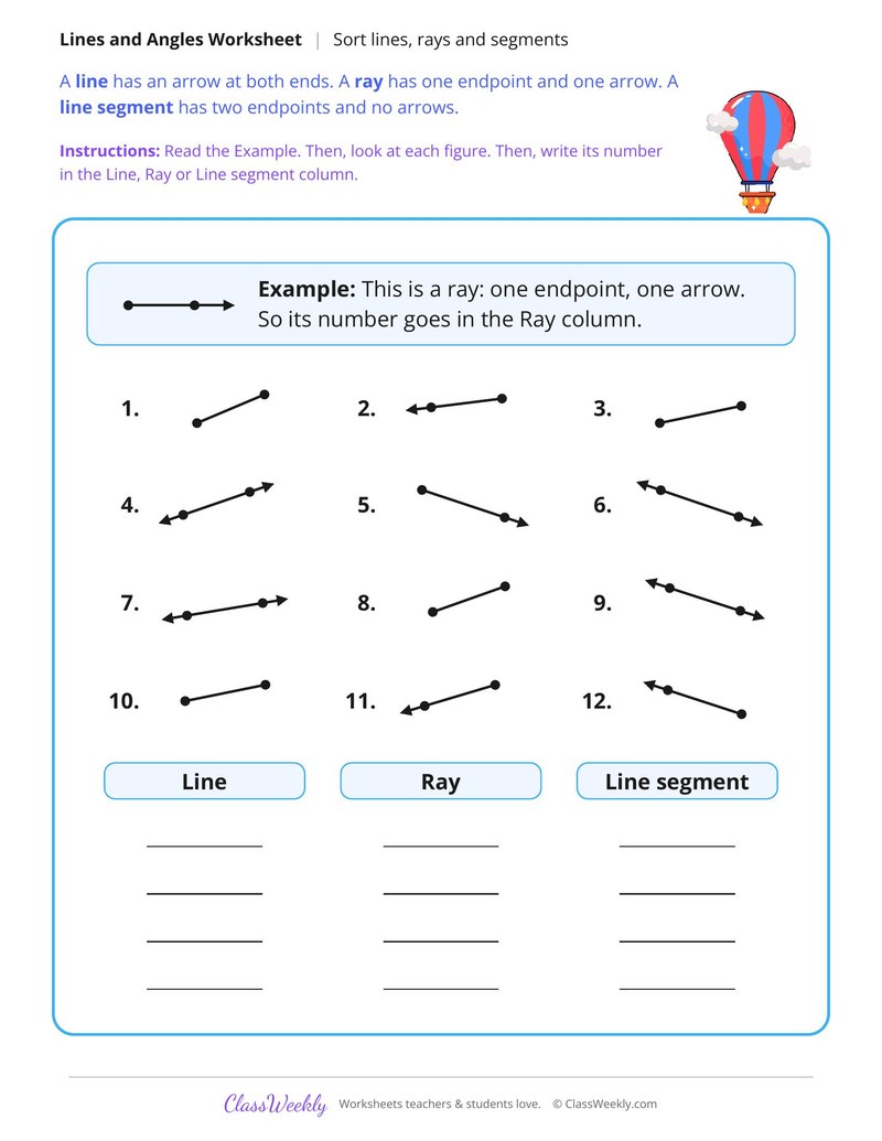 Line, Ray or Segment? Sort the Figures