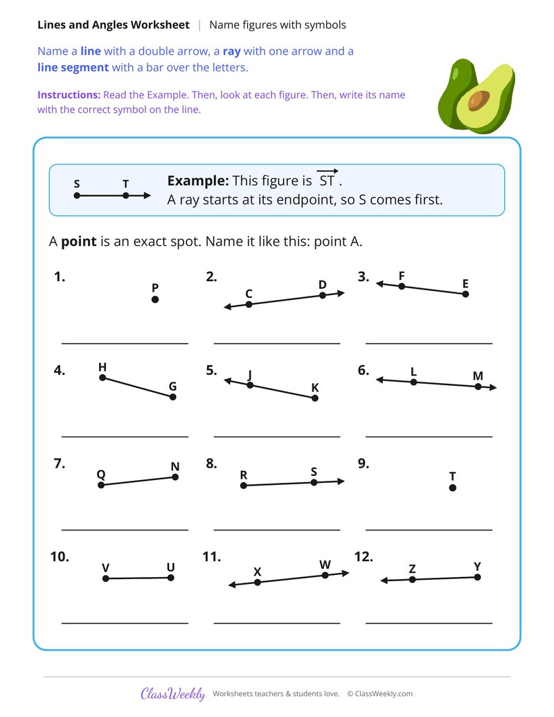 Name Points, Lines, Rays and Segments With Symbols