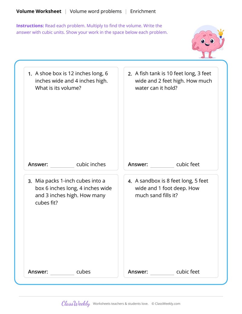 Volume of rectangular prisms word problems