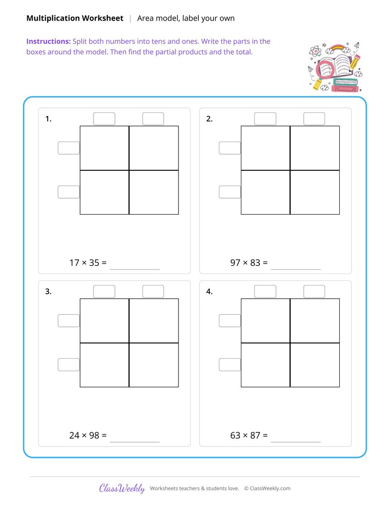 Area model multiplication, label your own