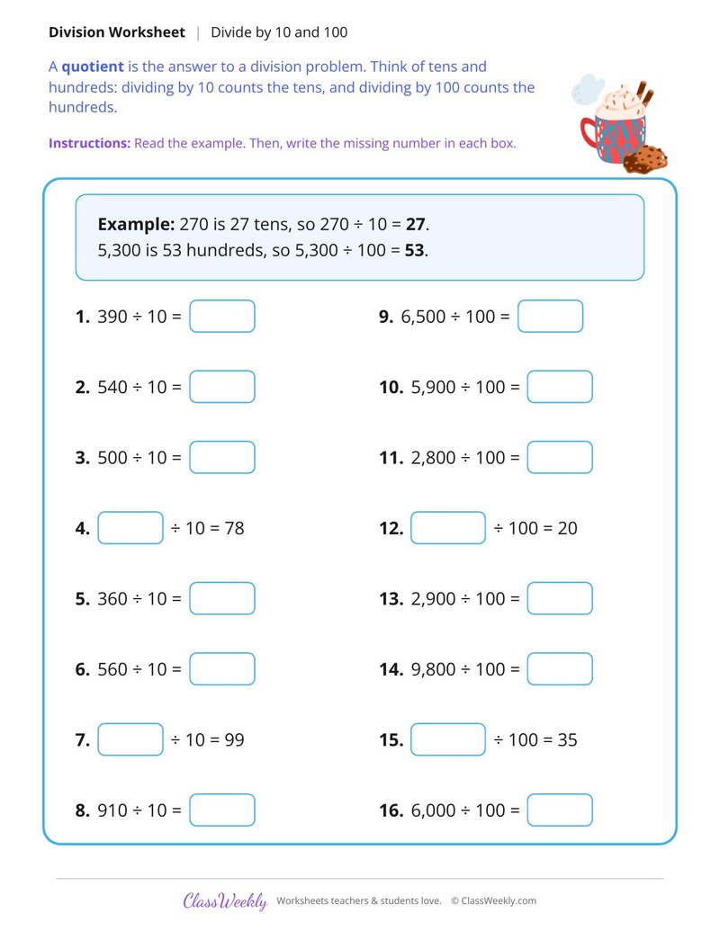 Divide by 10 and 100 Using Tens and Hundreds