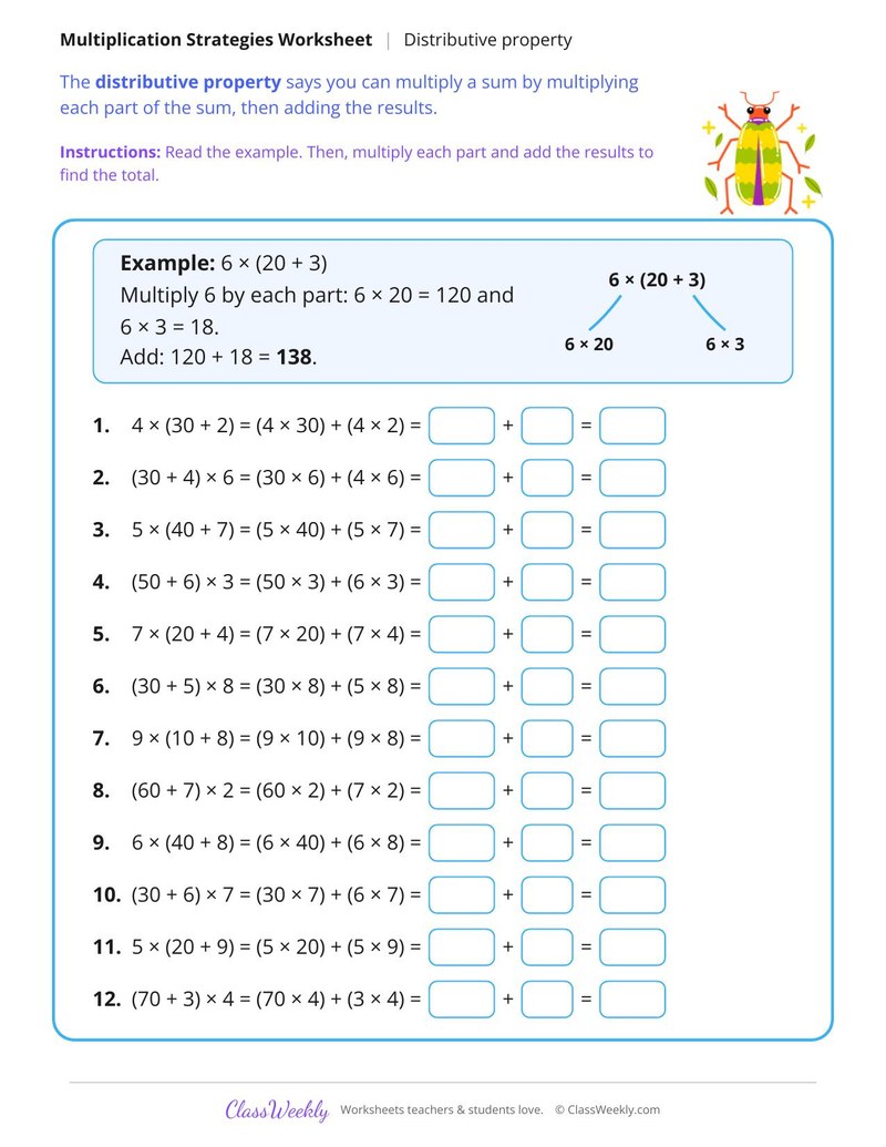 Multiplication Strategies, Distributive Property