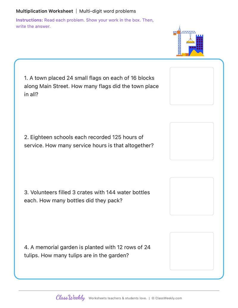 Multi-Digit Word Problems - Patriot Day