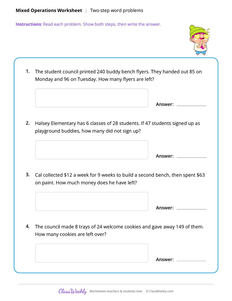 Two-Step Word Problems - Friendship & Kindness