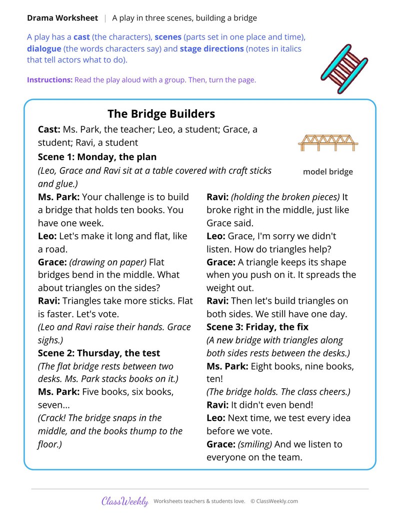 Read a Play in Three Scenes, The Bridge Builders - Page 1
