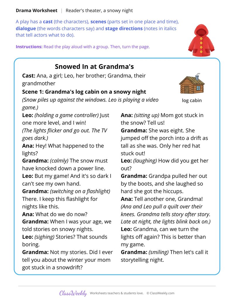 Reader's Theater Script, Snowed In at Grandma's - Page 1