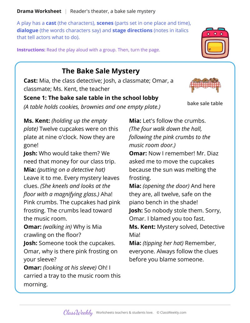 Reader's Theater Script, The Bake Sale Mystery - Page 1