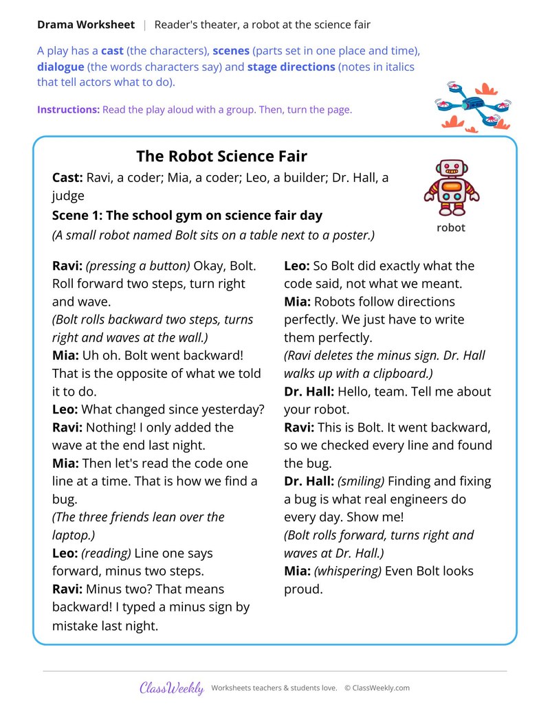 Reader's Theater Script, The Robot Science Fair - Page 1