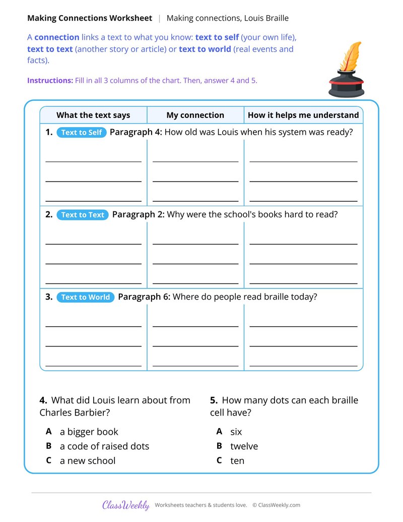 Make Connections to the Story of Louis Braille - Page 2