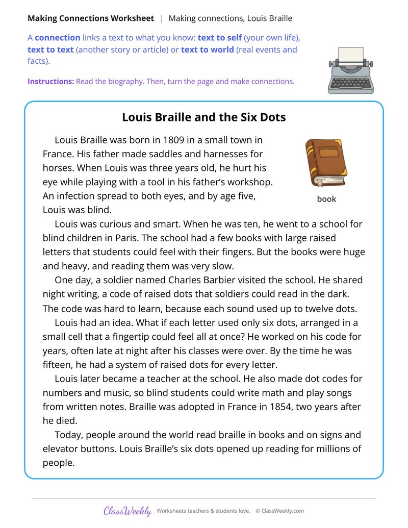 Make Connections to the Story of Louis Braille - Page 1