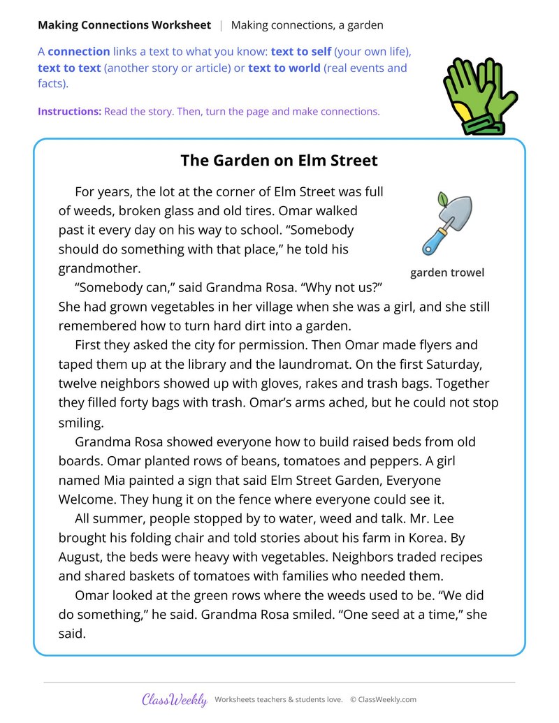Make Connections While Reading a Story About a Garden - Page 1