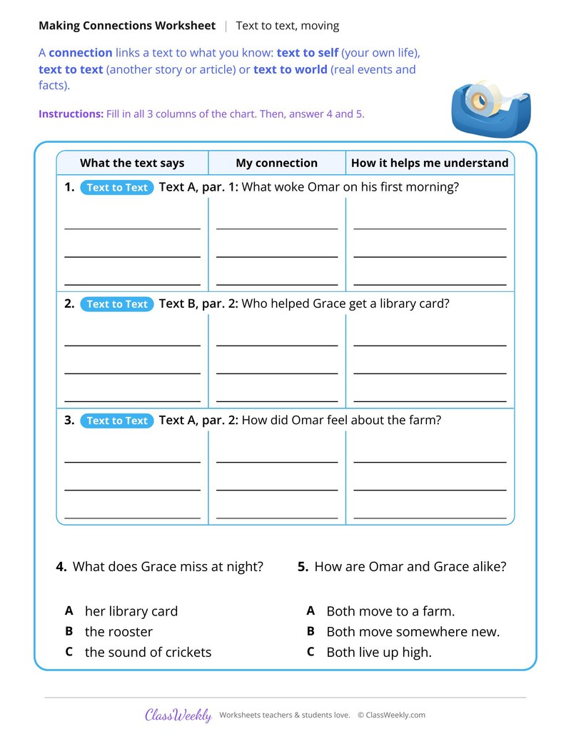 Make Text to Text Connections, Two Stories About Moving - Page 2