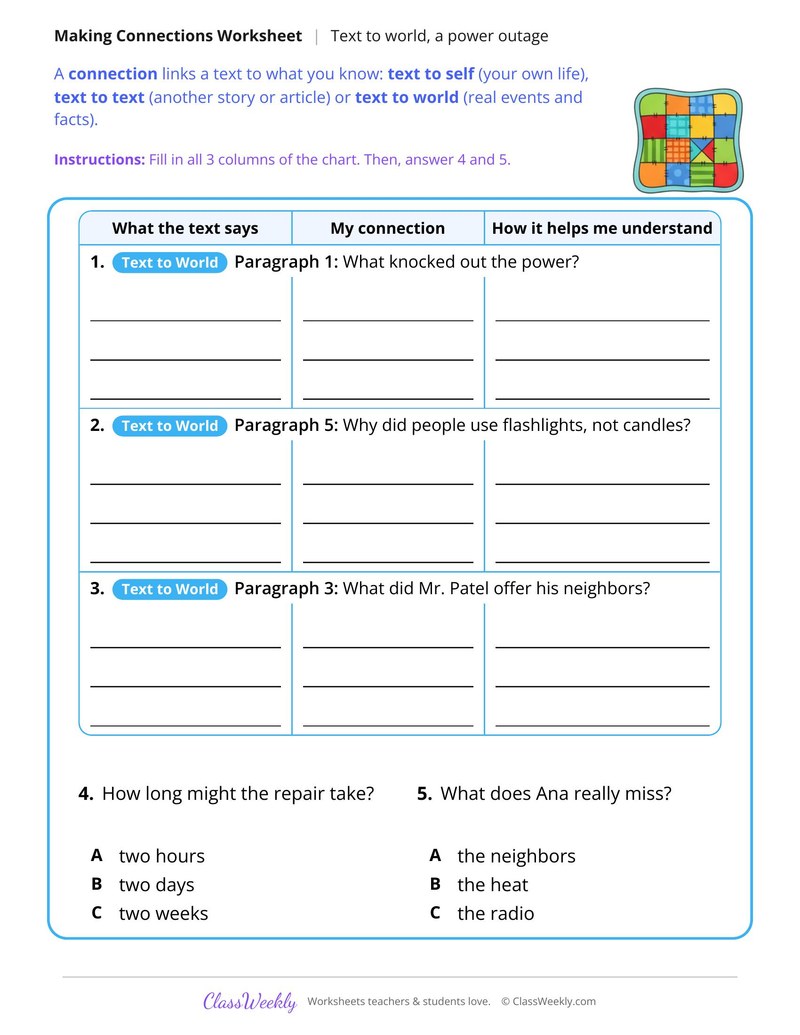 Make Text to World Connections, A Town Without Power - Page 2
