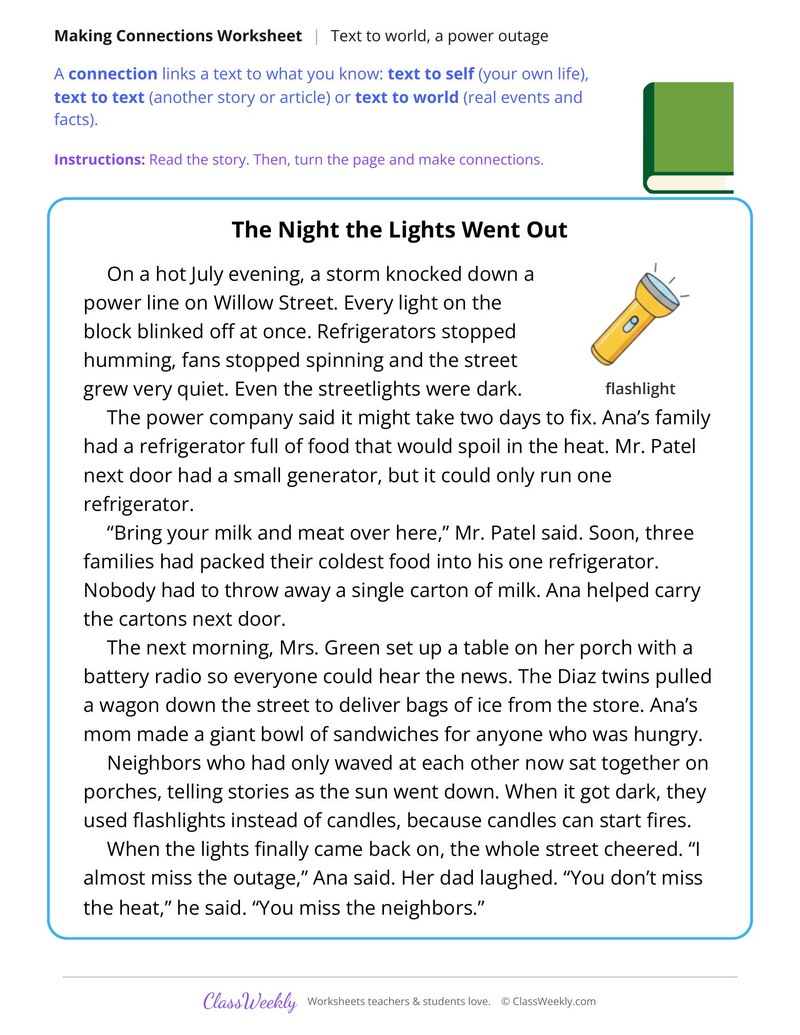 Make Text to World Connections, A Town Without Power - Page 1