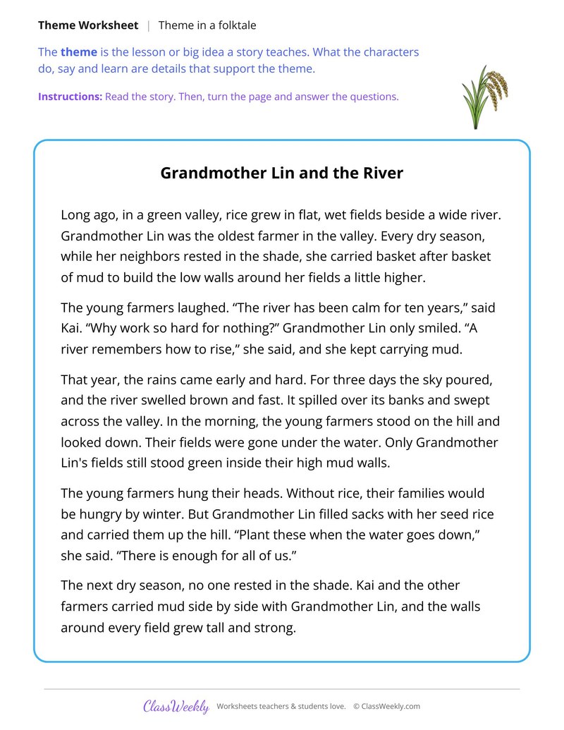 Theme of a Folktale About a Rice Farmer and a Flood - Page 1