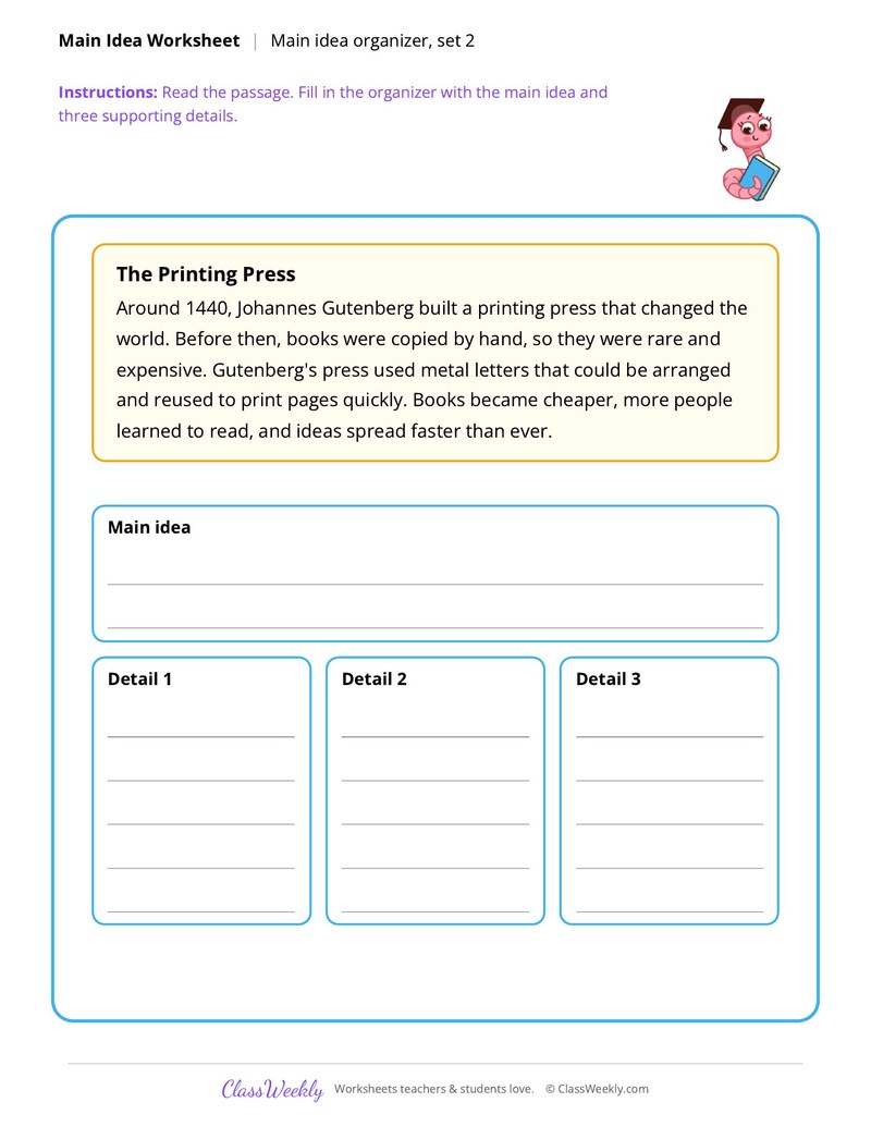 Main idea organizer, set 2