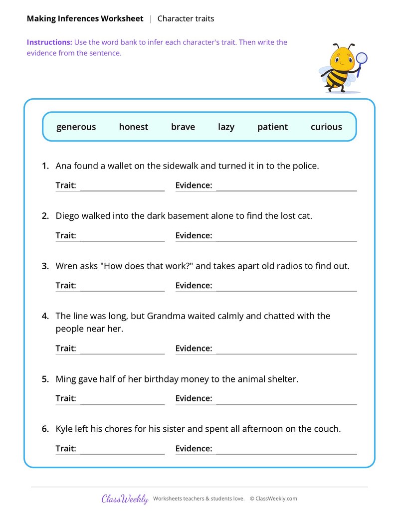 Making Inferences: Character traits