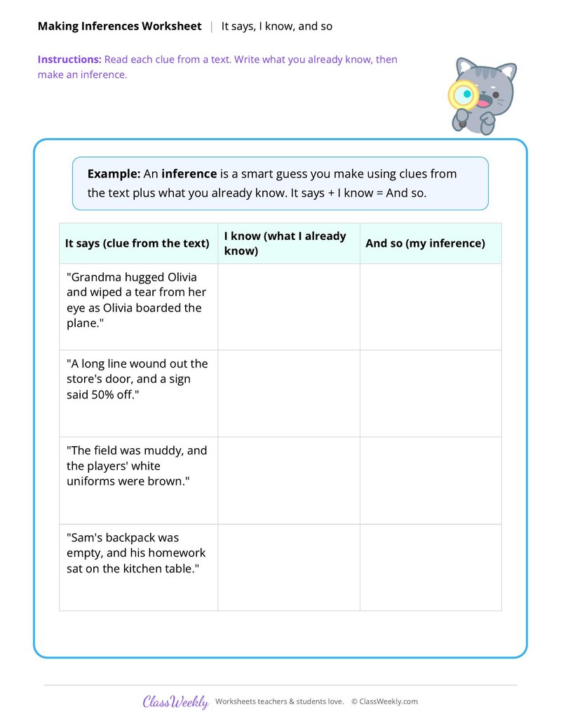 Making Inferences: It says, I know, and so