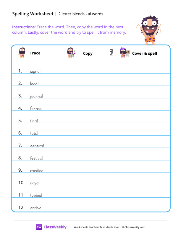 2 letter blends - al words