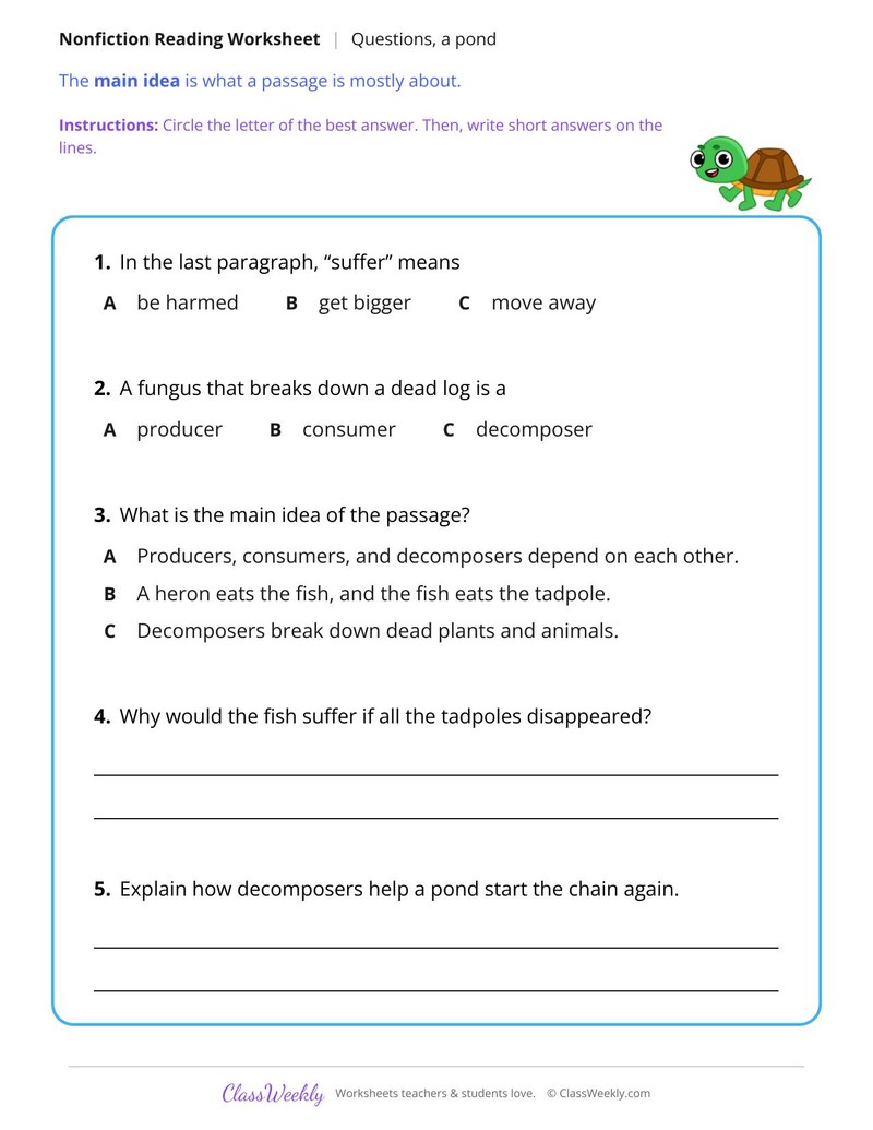 Food Chains in a Pond (Nonfiction Passage)