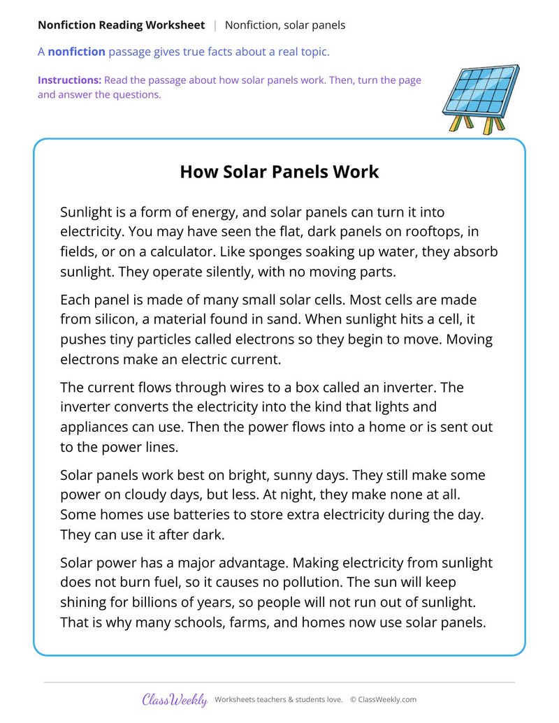 How Solar Panels Work (Nonfiction Passage) - Page 1
