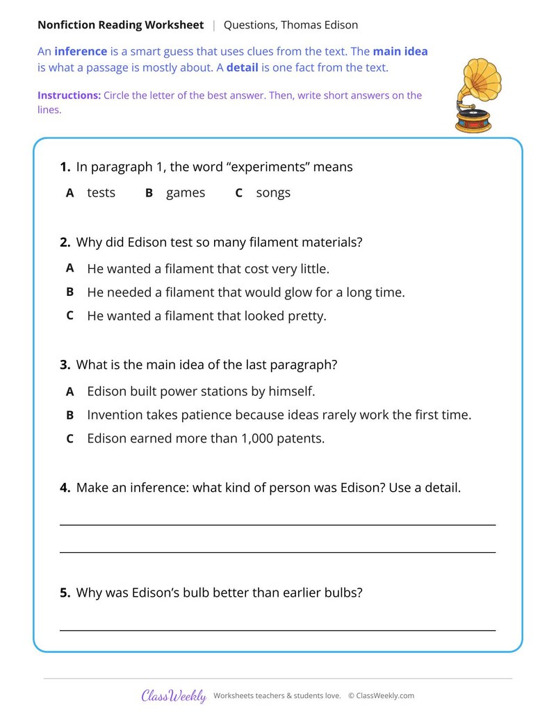 Inventions of Thomas Edison (Nonfiction Passage)