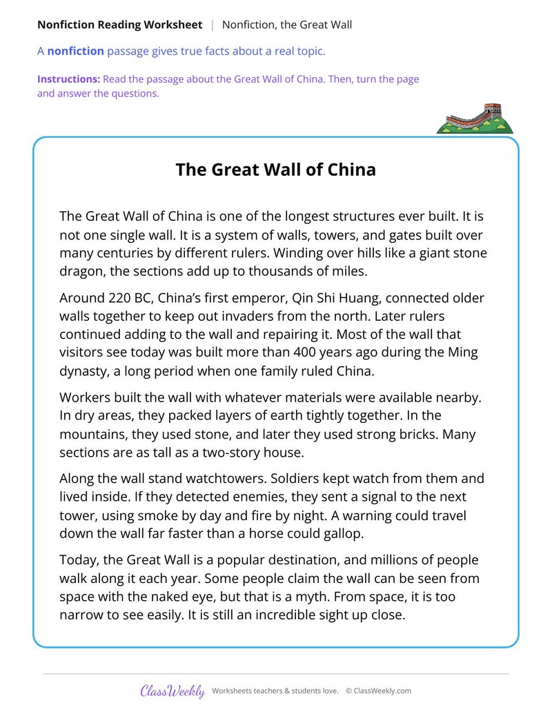 The Great Wall of China (Nonfiction Passage) - Page 1