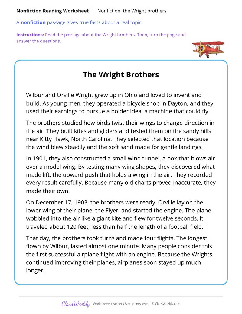 The Wright Brothers (Nonfiction Passage) - Page 1