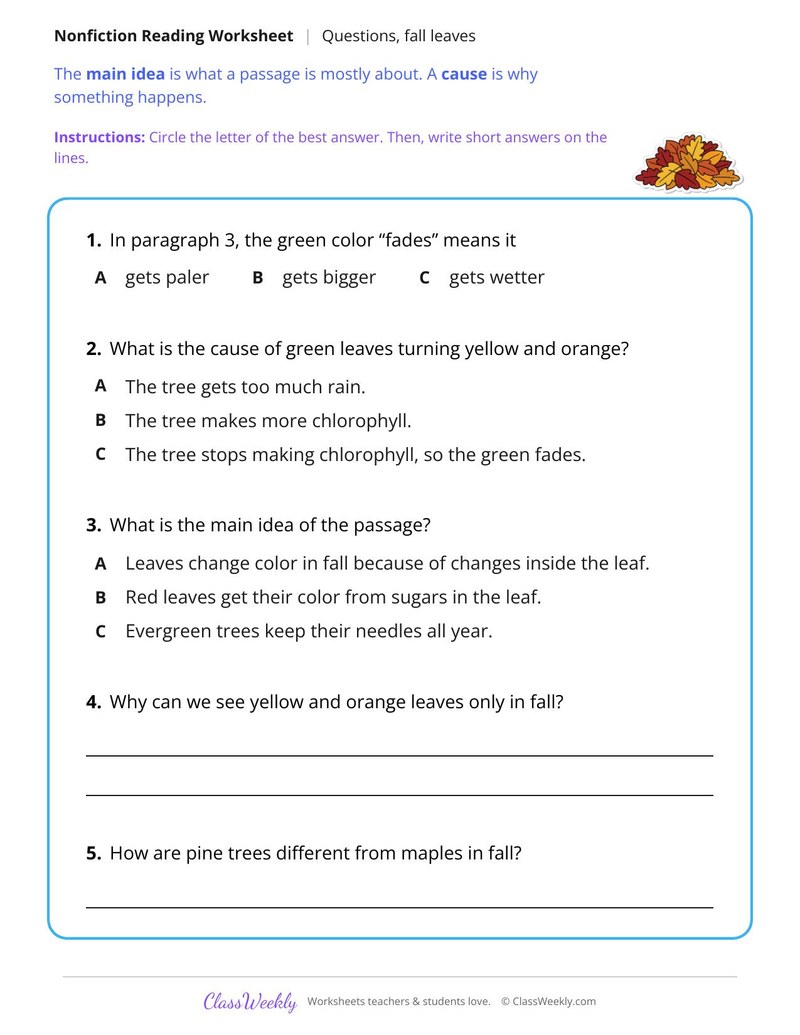 Why Leaves Change Color (Nonfiction Passage)
