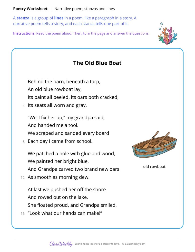 Read a Narrative Poem and Find the Stanzas - Page 1