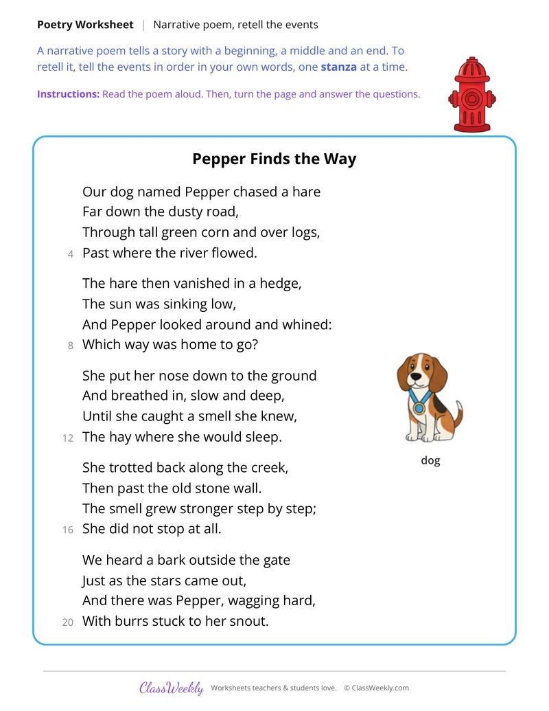 Read a Story Poem About a Lost Dog and Retell It - Page 1