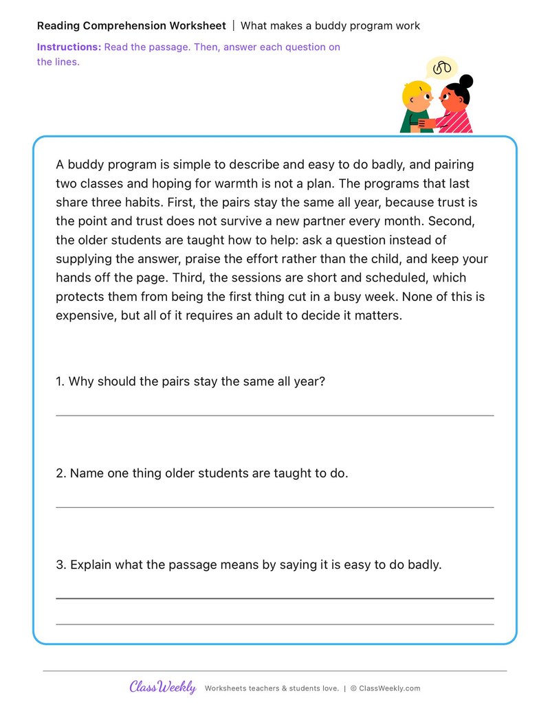 What makes a buddy program work - Kindergarten Buddy Day