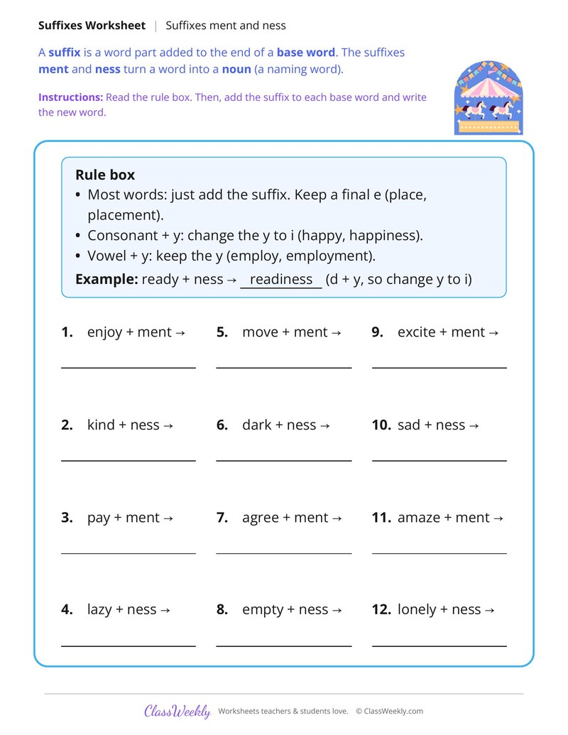 Suffixes Ment and Ness - Page 1