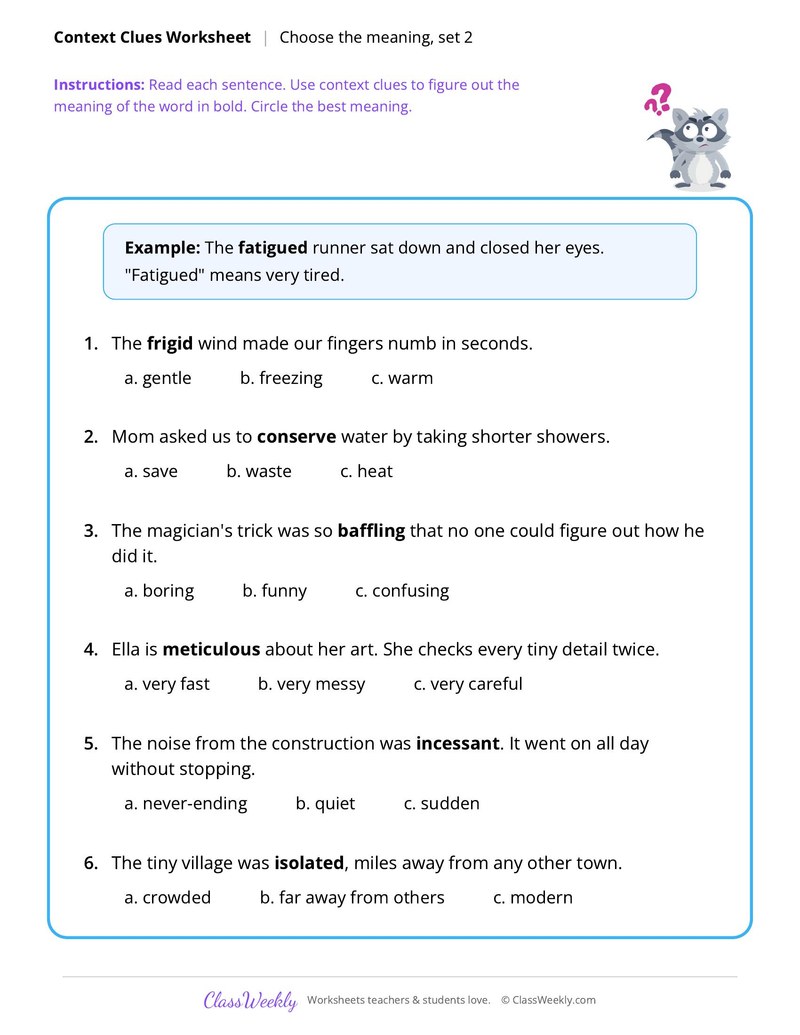 Context Clues: Choose the meaning, set 2