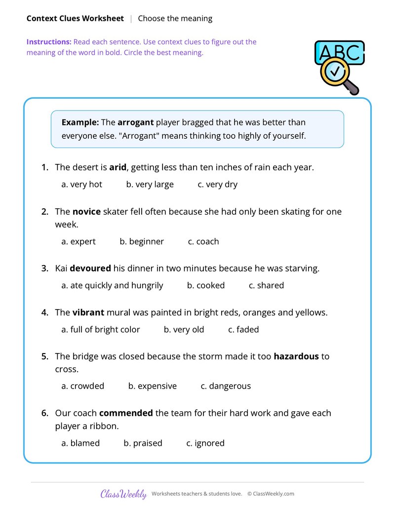 Context Clues: Choose the meaning