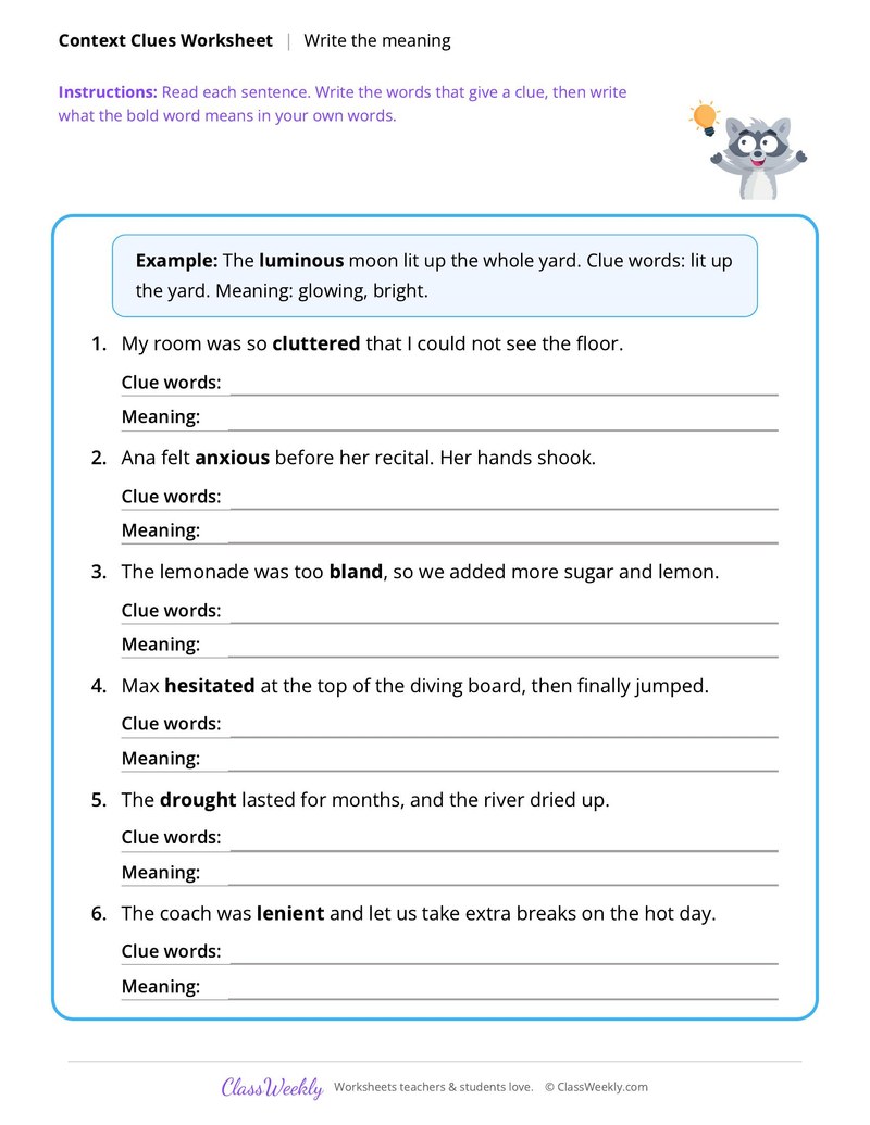 Context Clues: Write the meaning