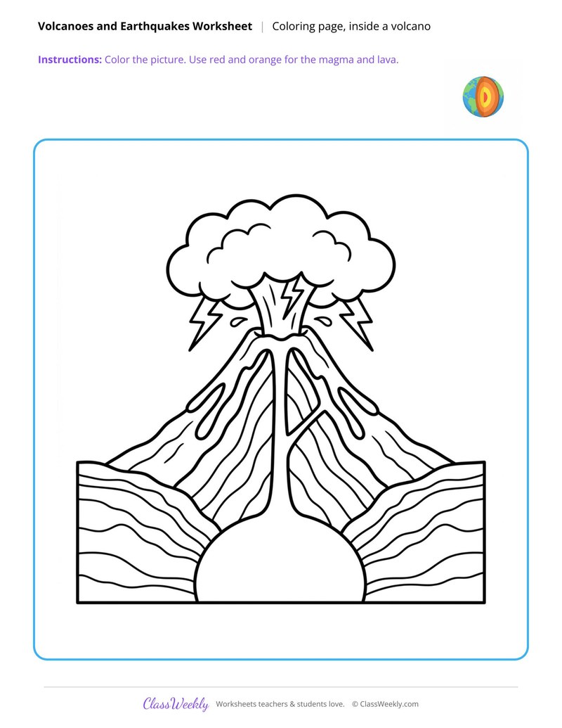 Inside a Volcano Coloring Page