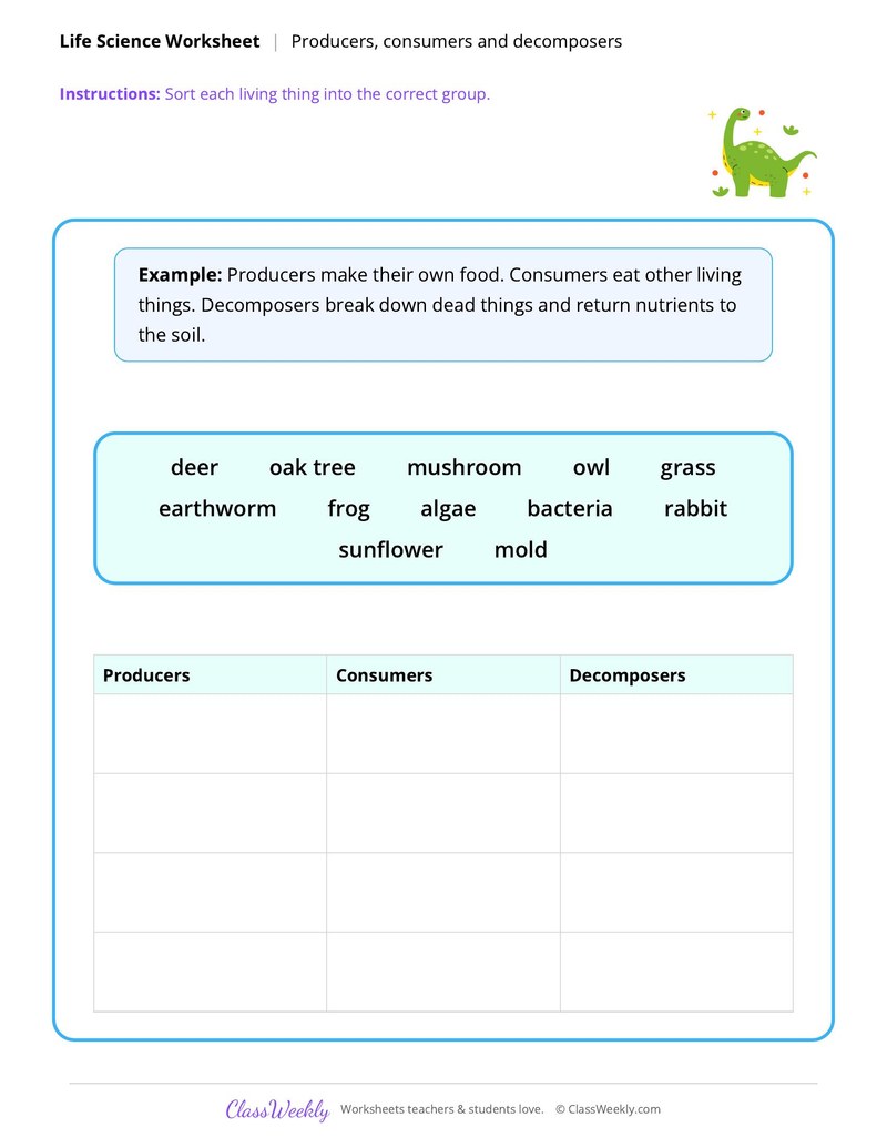 Life Science: Producers, consumers and decomposers