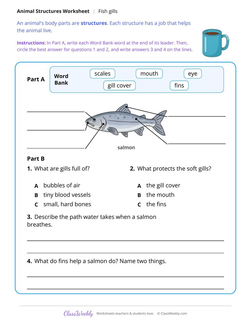 How a Fish Breathes With Gills, Read and Label - Page 2