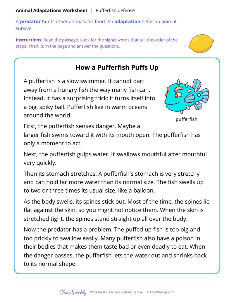 How a Pufferfish Puffs Up, Read and Answer - Page 1